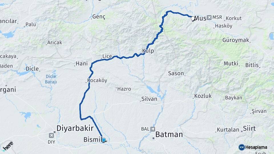 Diyarbakır Bismil Muş Arası Kaç Km - Yol Haritası