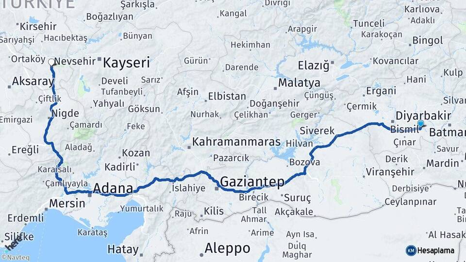 Diyarbakır Bismil Nevşehir Arası Kaç Km - Yol Haritası