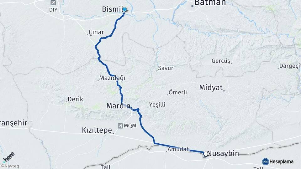 Diyarbakır Bismil Nusaybin Mardin Arası Kaç Km - Yol Haritası