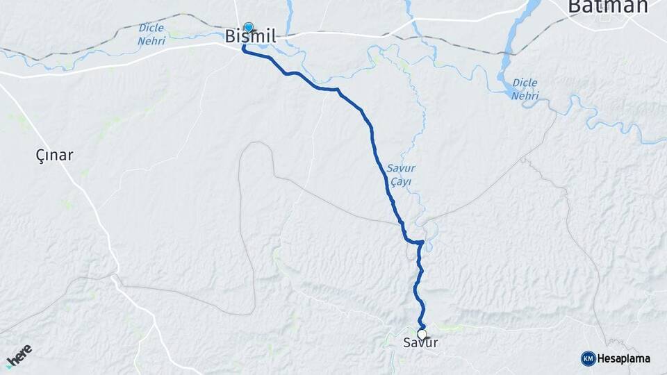 Diyarbakır Bismil Savur Mardin Arası Kaç Km - Yol Haritası