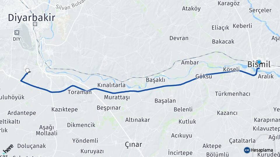 Diyarbakır Bismil Tavşantepe Bağlar Arası Kaç Km - Yol Haritası