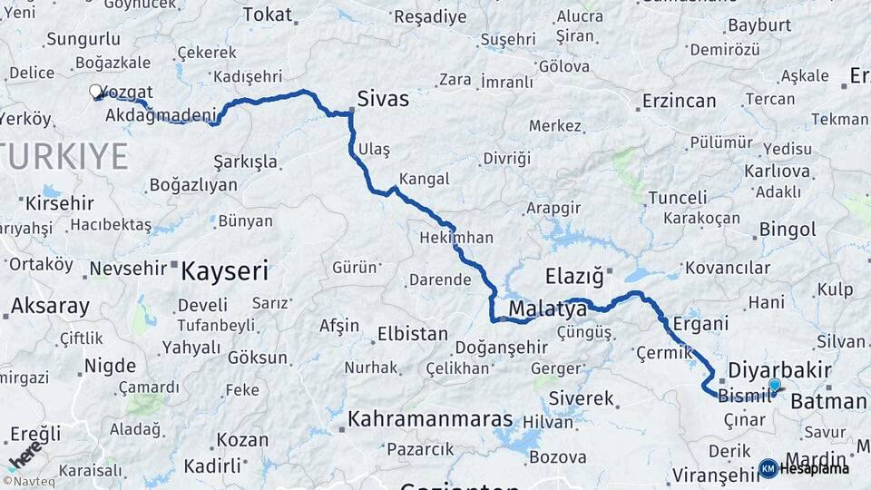 Diyarbakır Bismil Yozgat Arası Kaç Km - Yol Haritası