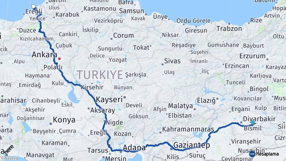 Diyarbakır Bismil Zonguldak Arası Kaç Km - Yol Haritası