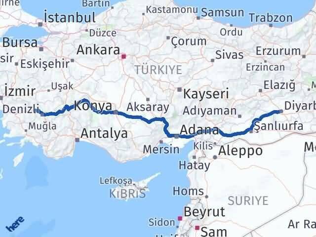 Diyarbakır Buharkent Aydın Arası Kaç Km - Yol Haritası