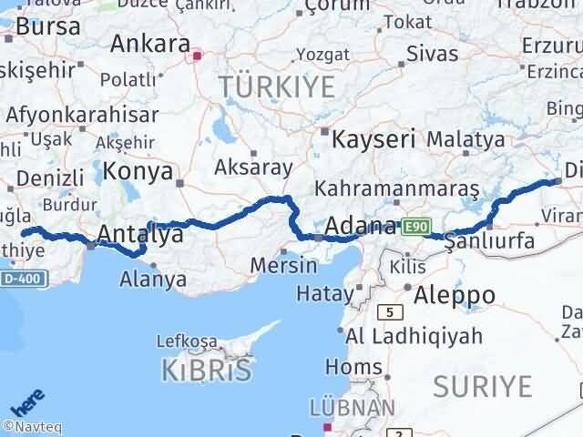 Diyarbakır Çameli Denizli Arası Kaç Km - Yol Haritası