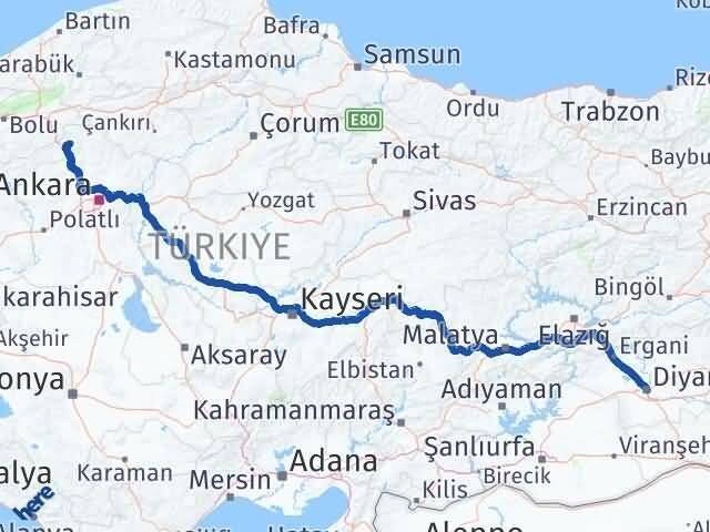 Diyarbakır Çamlıdere Ankara Arası Kaç Km - Yol Haritası