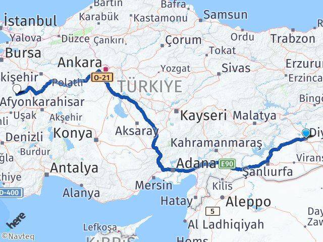 Diyarbakır Çavdarhisar Kütahya Arası Kaç Km - Yol Haritası