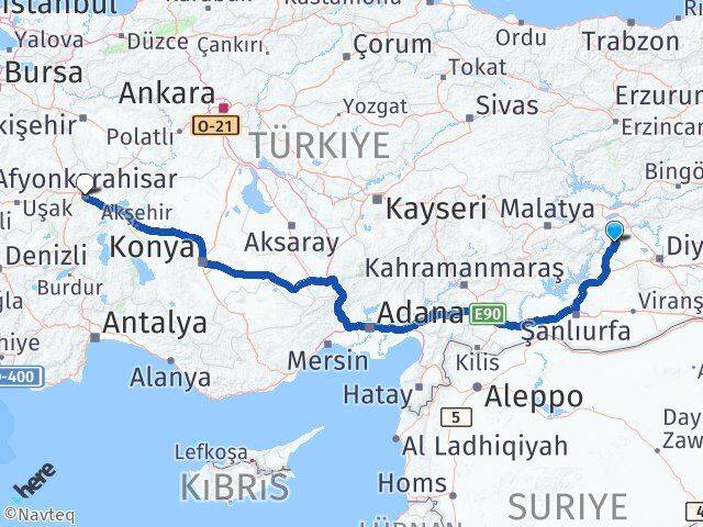 Diyarbakır Çermik Afyonkarahisar Arası Kaç Km - Yol Haritası