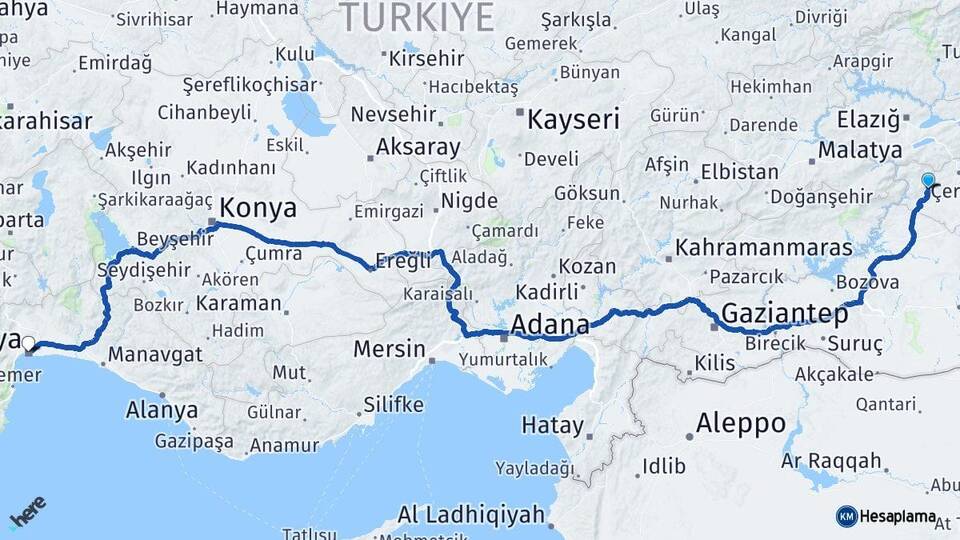 Diyarbakır Çermik Antalya Arası Kaç Km - Yol Haritası