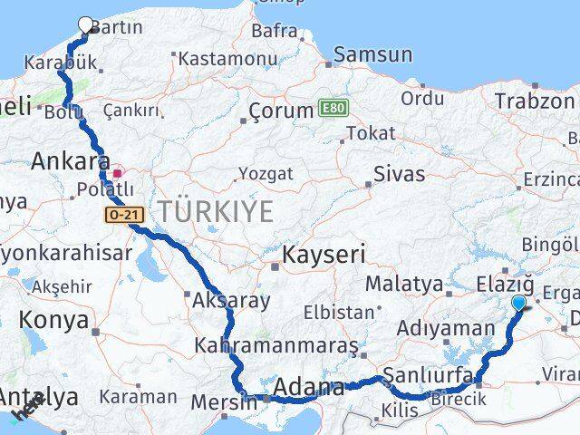 Diyarbakır Çermik Bartın Arası Kaç Km - Yol Haritası