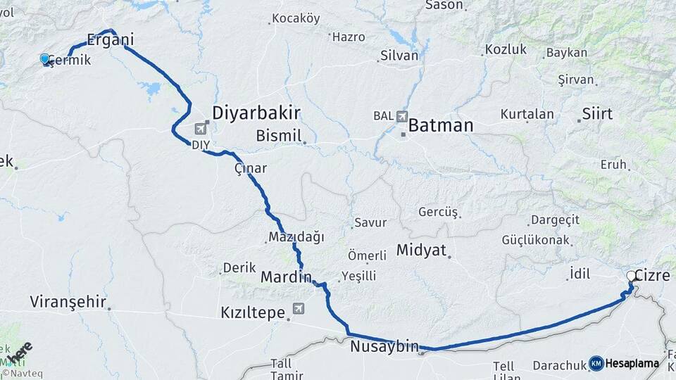 Diyarbakır Çermik Cizre Şırnak Arası Kaç Km - Yol Haritası