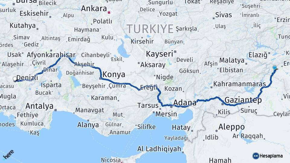 Diyarbakır Çermik Denizli Arası Kaç Km - Yol Haritası