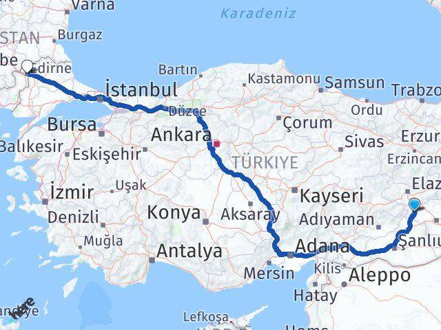 Diyarbakır Çermik Edirne Arası Kaç Km - Yol Haritası