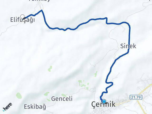 Diyarbakır Çermik Elifuşağı Çermik Arası Kaç Km - Yol Haritası