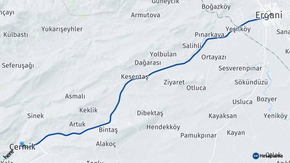 Diyarbakır Çermik Ergani Arası Kaç Km - Yol Haritası