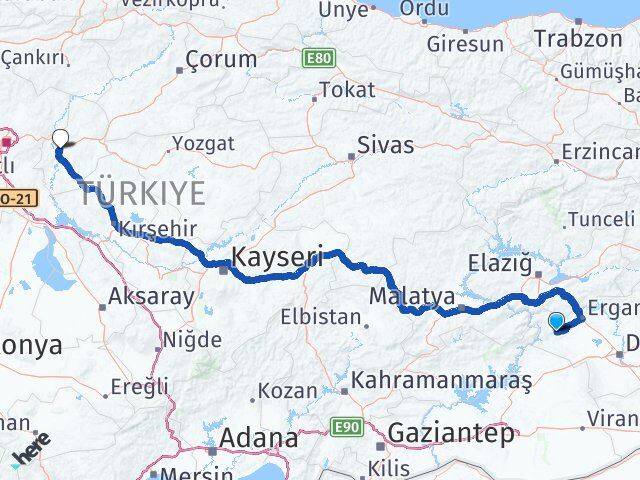 Diyarbakır Çermik Kırıkkale Arası Kaç Km - Yol Haritası