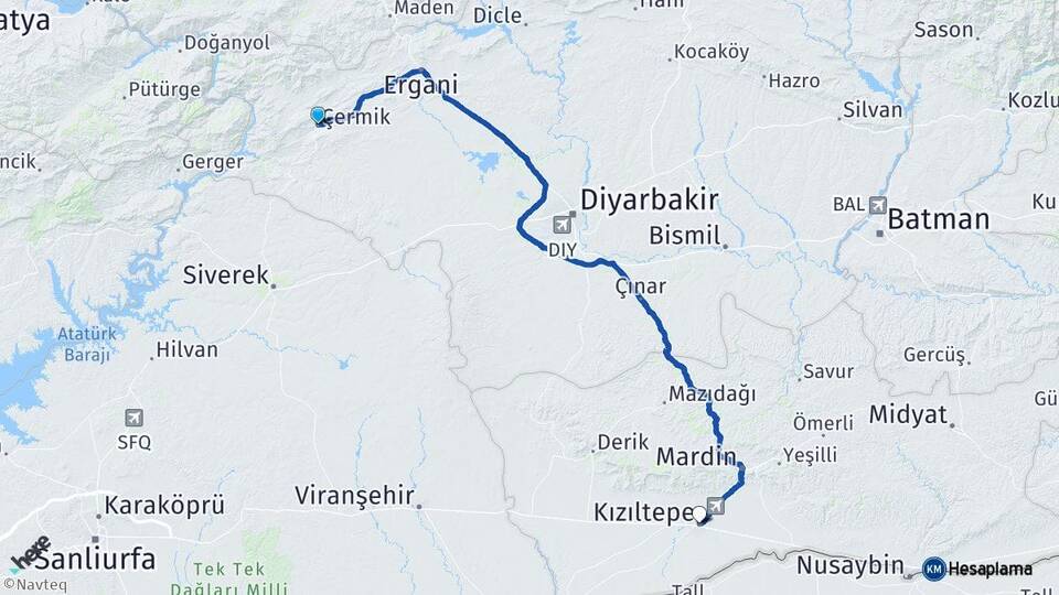 Diyarbakır Çermik Kızıltepe Mardin Arası Kaç Km - Yol Haritası