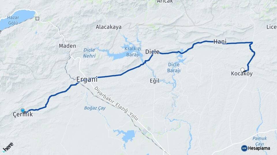 Diyarbakır Çermik Kocaköy Arası Kaç Km - Yol Haritası