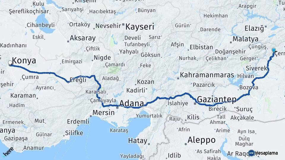 Diyarbakır Çermik Konya Arası Kaç Km - Yol Haritası