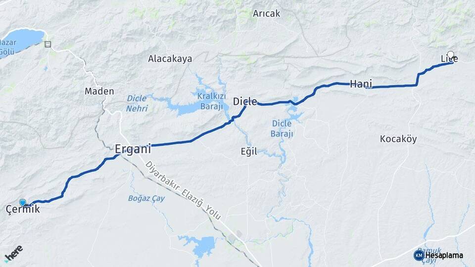 Diyarbakır Çermik Lice Arası Kaç Km - Yol Haritası