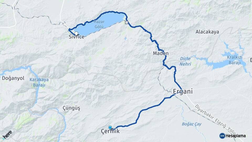 Diyarbakır Çermik Sivrice Elazığ Arası Kaç Km - Yol Haritası