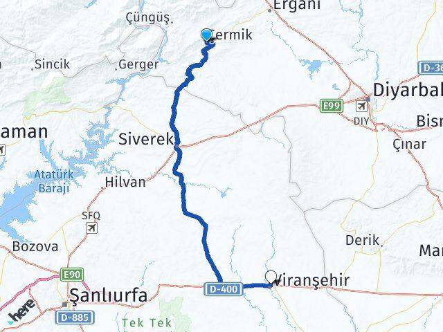 Diyarbakır Çermik Viranşehir Şanlıurfa Arası Kaç Km - Yol Haritası