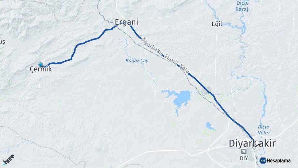 Diyarbakır Çermik Yenişehir Arası Kaç Km - Yol Haritası