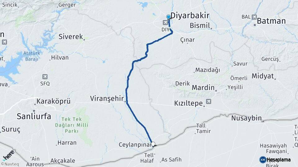 Diyarbakır Ceylanpınar Şanlıurfa Arası Kaç Km - Yol Haritası