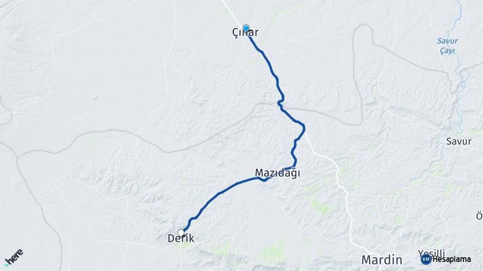 Diyarbakır Çınar Derik Mardin Arası Kaç Km - Yol Haritası