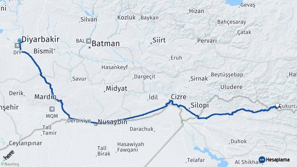 Diyarbakır Çukurca Hakkari Arası Kaç Km - Yol Haritası