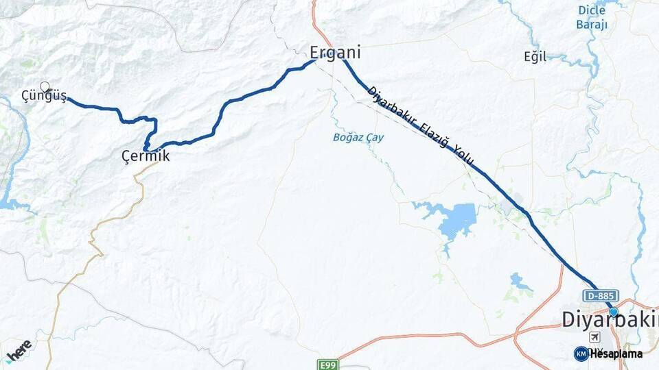 Diyarbakır Çüngüş Arası Kaç Km - Yol Haritası