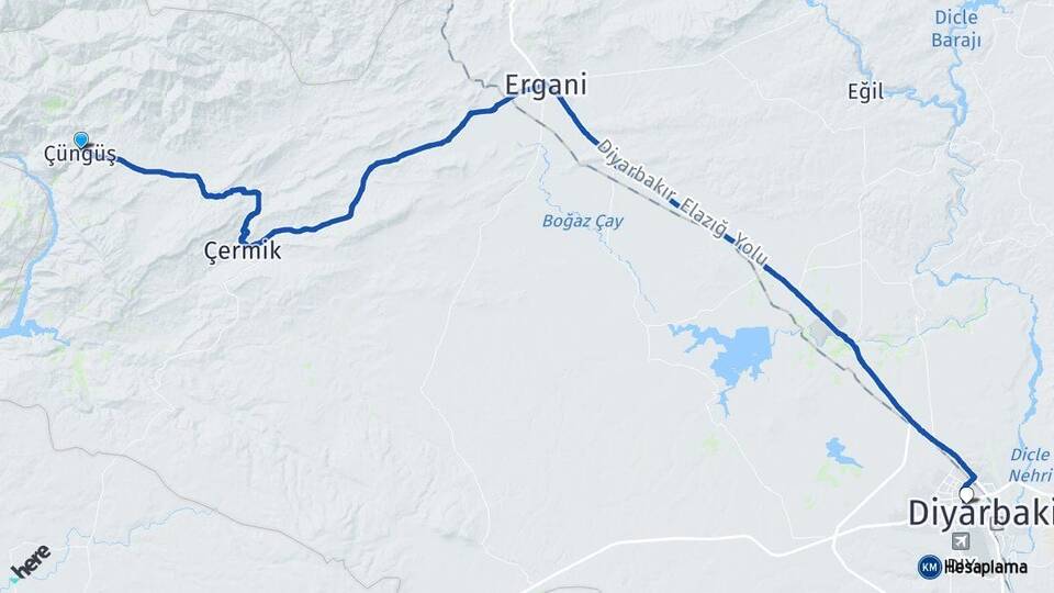 Diyarbakır Çüngüş Bağlar Arası Kaç Km - Yol Haritası
