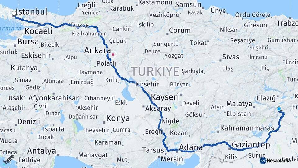 Diyarbakır Çüngüş İstanbul Arası Kaç Km - Yol Haritası