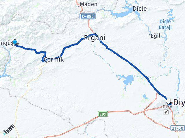 Diyarbakır Çüngüş Kayapınar Arası Kaç Km - Yol Haritası