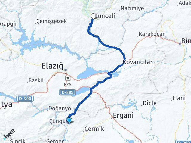Diyarbakır Çüngüş Tunceli Arası Kaç Km - Yol Haritası