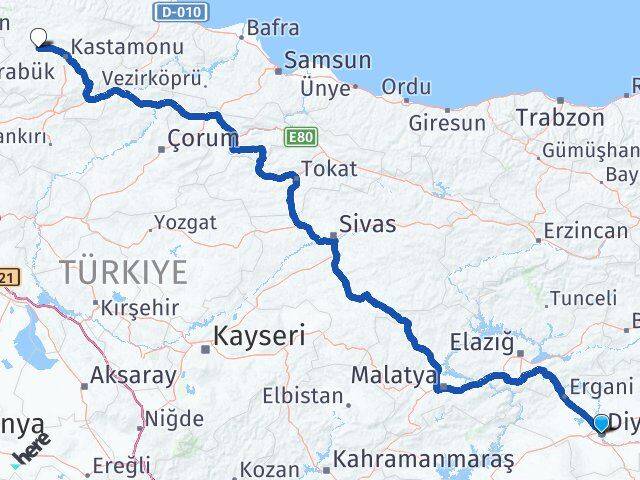 Diyarbakır Daday Kastamonu Arası Kaç Km - Yol Haritası