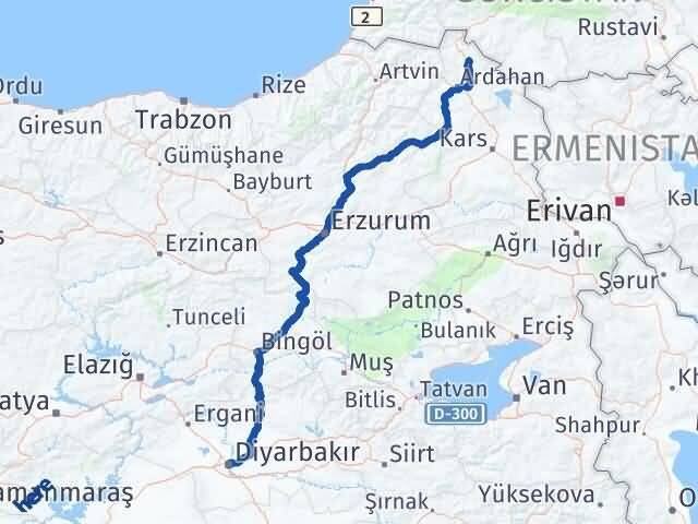 Diyarbakır Damal Ardahan Arası Kaç Km - Yol Haritası
