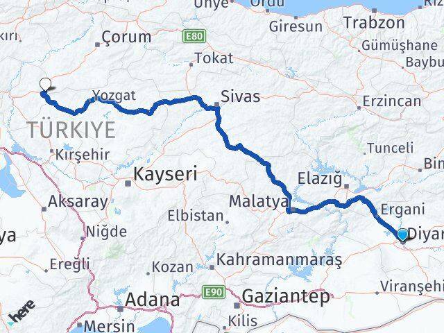 Diyarbakır Delice Kırıkkale Arası Kaç Km - Yol Haritası