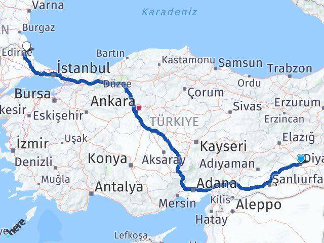 Diyarbakır Demirköy Kırklareli Arası Kaç Km - Yol Haritası