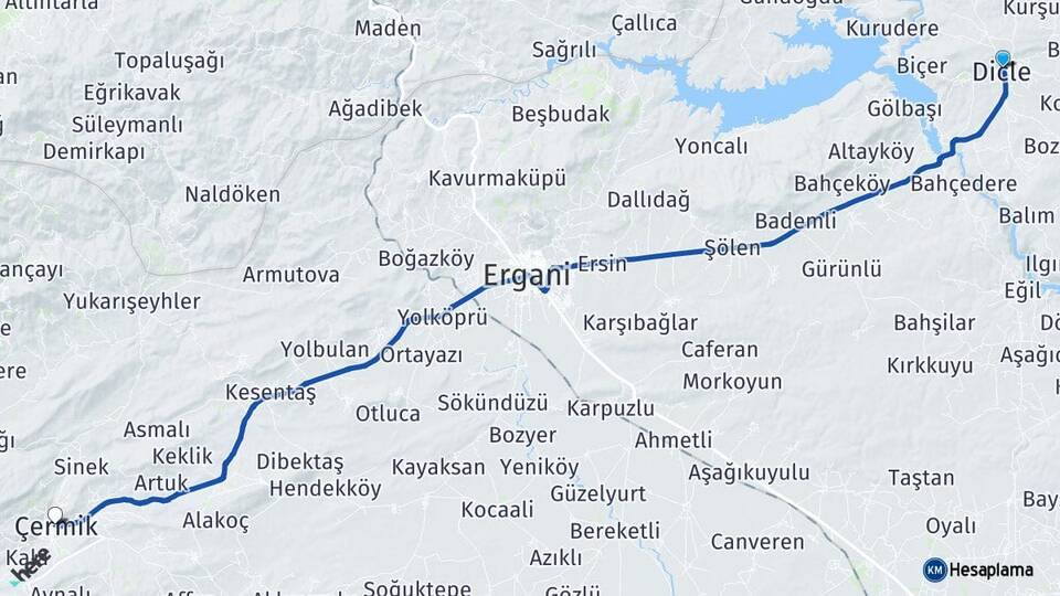Diyarbakır Dicle Çermik Arası Kaç Km - Yol Haritası