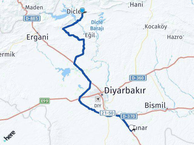 Diyarbakır Dicle Çınar Arası Kaç Km - Yol Haritası