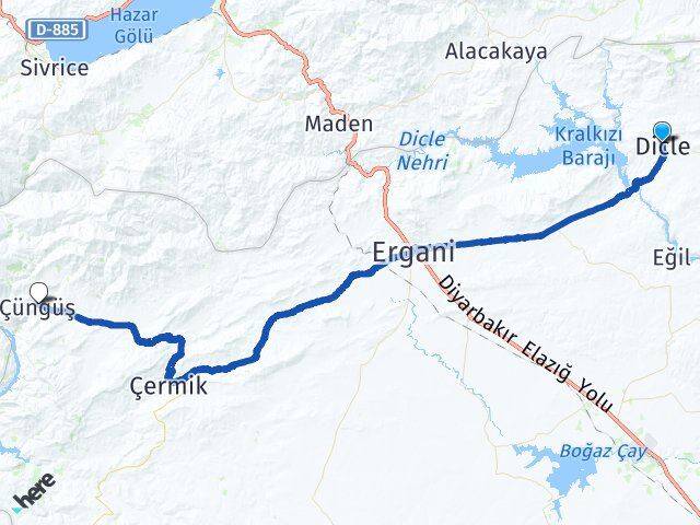 Diyarbakır Dicle Çüngüş Arası Kaç Km - Yol Haritası