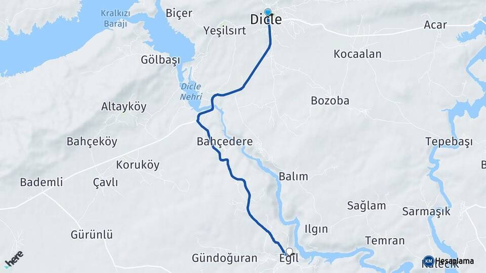 Diyarbakır Dicle Eğil Arası Kaç Km - Yol Haritası