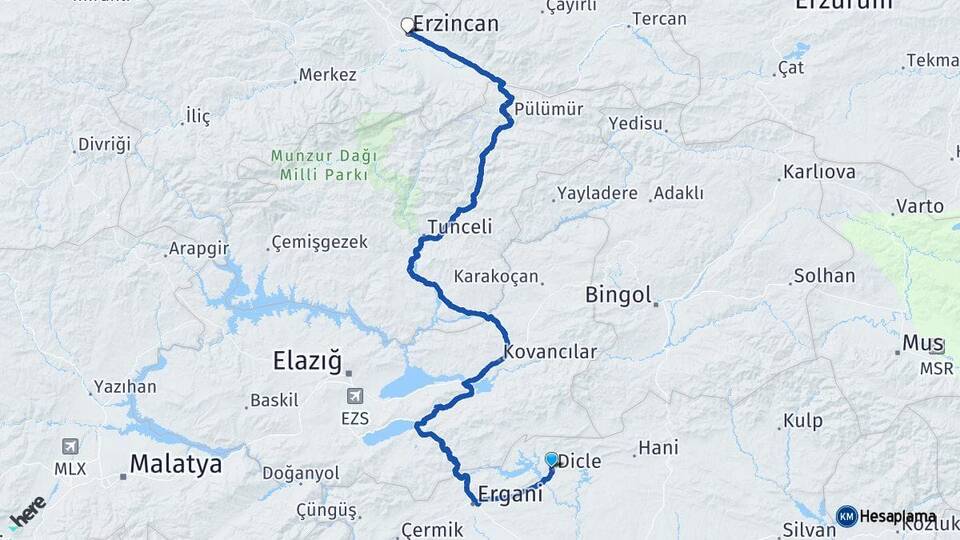 Diyarbakır Dicle Erzincan Arası Kaç Km - Yol Haritası