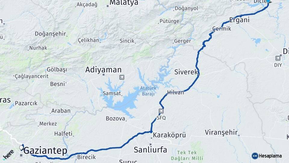 Diyarbakır Dicle Gaziantep Arası Kaç Km - Yol Haritası