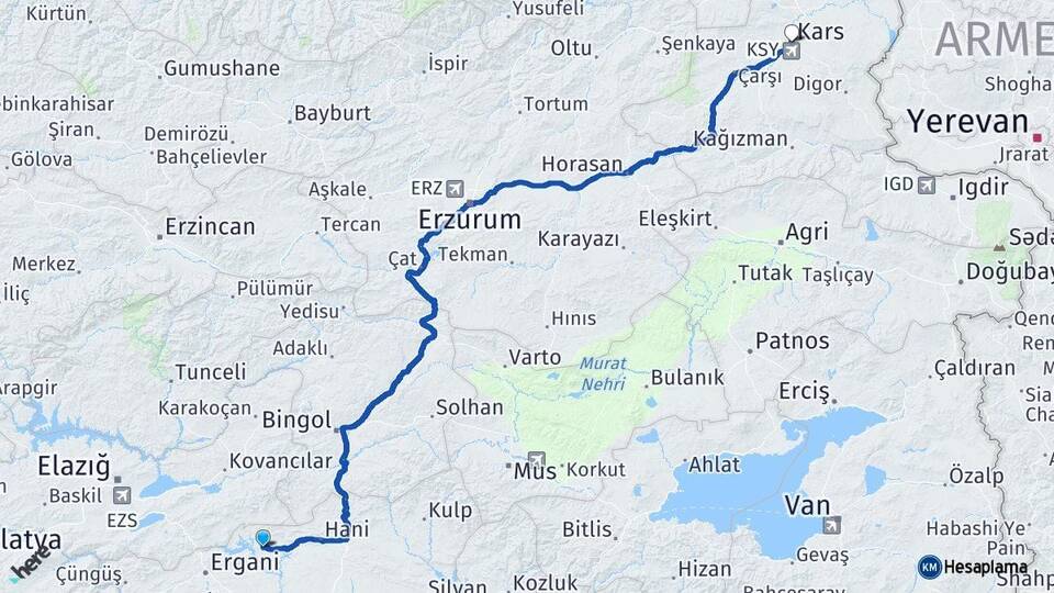 Diyarbakır Dicle Kars Arası Kaç Km - Yol Haritası