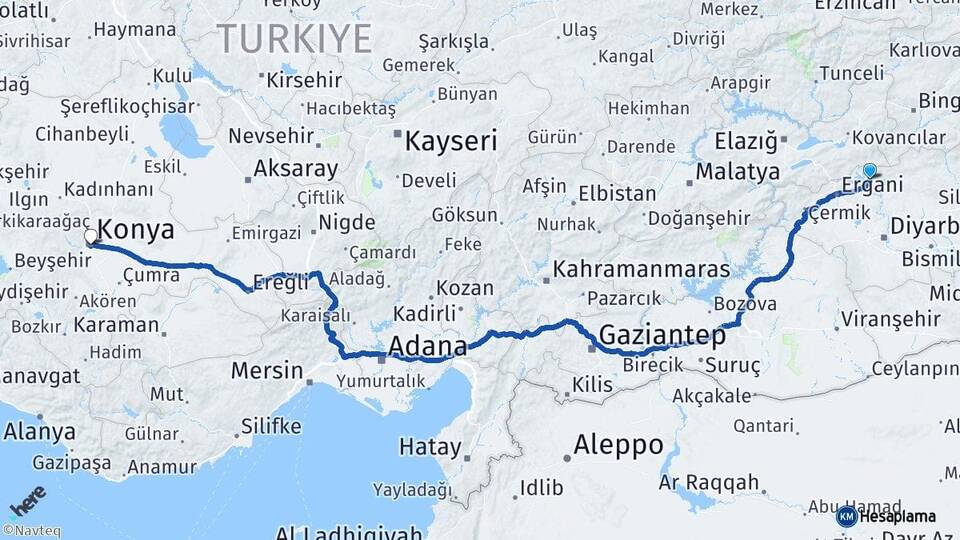 Diyarbakır Dicle Konya Arası Kaç Km - Yol Haritası