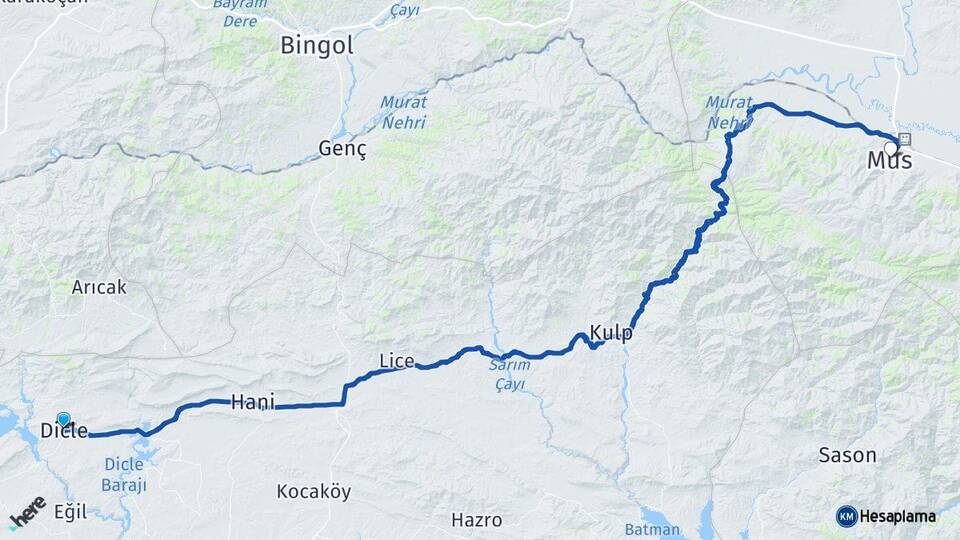 Diyarbakır Dicle Muş Arası Kaç Km - Yol Haritası