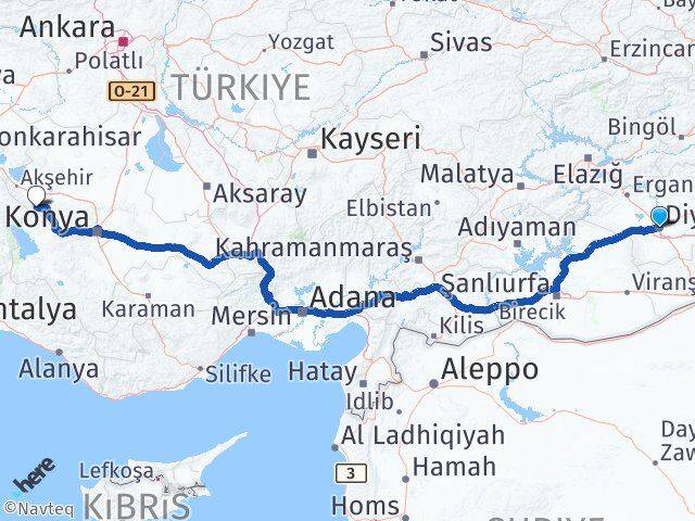 Diyarbakır Doğanhisar Konya Arası Kaç Km - Yol Haritası