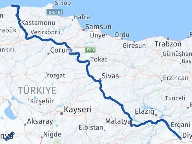 Diyarbakır Doğanyurt Kastamonu Arası Kaç Km - Yol Haritası